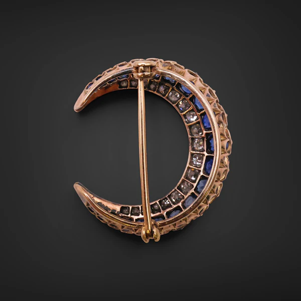 Lovely Victorian Sapphire and Diamond Crescent Brooch at Deco&Vintage Ltd - image 2