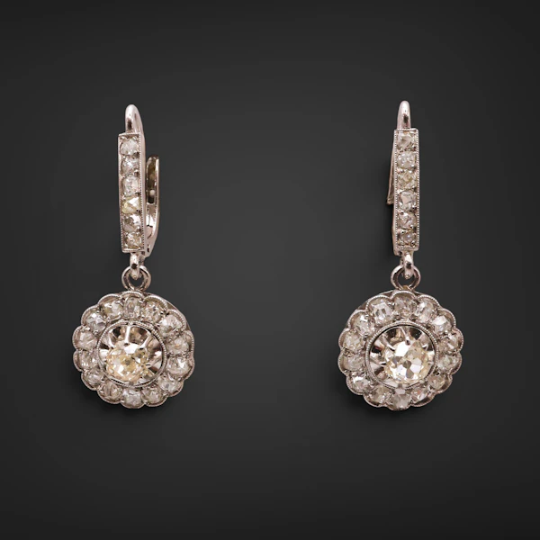 Lovely Edwardian Diamond Platinum Earrings at Deco&Vintage Ltd - image 3
