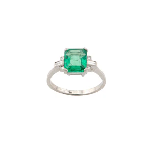 Vintage Platinum Emerald & Diamond Ring Spectrum Antiques