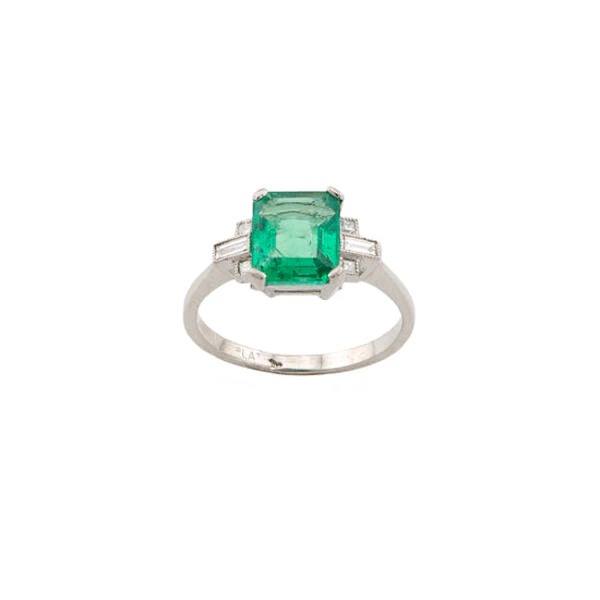 Vintage Platinum Emerald & Diamond Ring Spectrum Antiques - image 1