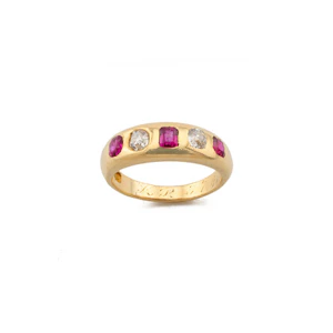 Antique 18ct Gold Ruby & Diamond Gypsy Ring Spectrum Antiques