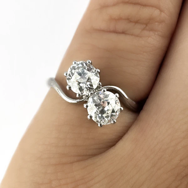 Edwardian 2 Stone Diamond Crossover Ring - Saddingtons Jewellery Stand 375 - image 4