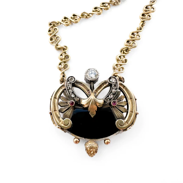 French Art Nouveau Multi-Gem Necklace - Saddingtons Jewellery Stand 375 - image 2
