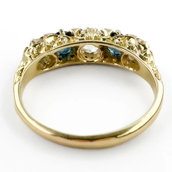Victorian Diamond & Sapphire 5 Stone Half Hoop Ring - Saddingtons Jewellery Stand 375 - image 3