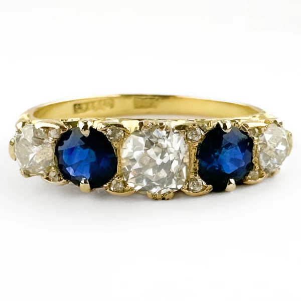 Victorian Diamond & Sapphire 5 Stone Half Hoop Ring - Saddingtons Jewellery Stand 375 - image 1
