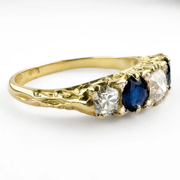 Victorian Diamond & Sapphire 5 Stone Half Hoop Ring - Saddingtons Jewellery Stand 375 - image 2