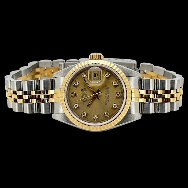 ROLEX LADY DATEJUST 26mm FACTORY CHAMPAGNE STEEL/GOLD DIAMOND DIAL JUBILEE BRACELET FULL SET 1991 - 69173 - image 4