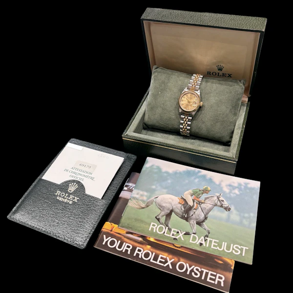 ROLEX LADY DATEJUST 26mm FACTORY CHAMPAGNE STEEL/GOLD DIAMOND DIAL JUBILEE BRACELET FULL SET 1991 - 69173 - image 6