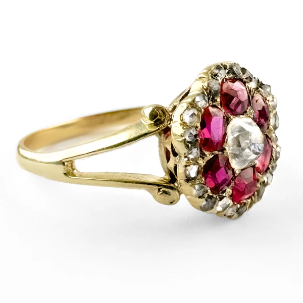 Victorian Burma Ruby & Diamond Hexagonal Cluster Ring - Saddingtons Jewellery Stand 375 - image 2