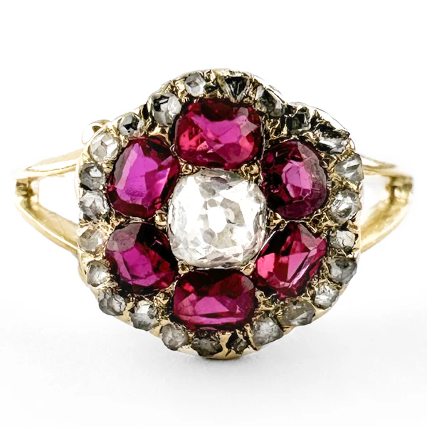 Victorian Burma Ruby & Diamond Hexagonal Cluster Ring - Saddingtons Jewellery Stand 375 - image 1