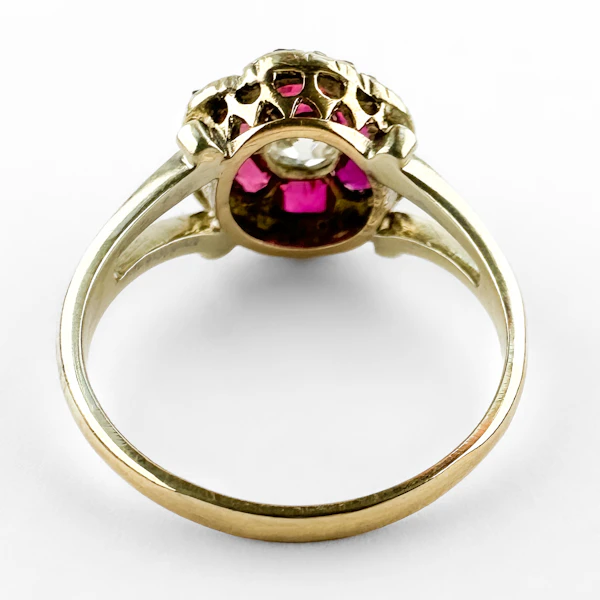 Victorian Burma Ruby & Diamond Hexagonal Cluster Ring - Saddingtons Jewellery Stand 375 - image 3