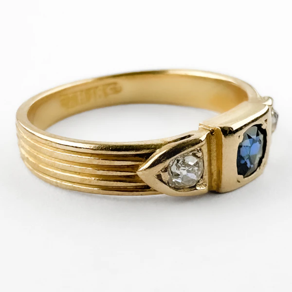 Edwardian Ceylon Sapphire & Diamond Gypsy Ring - Saddingtons Jewellery Stand 375 - image 2