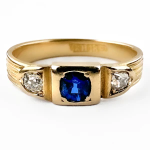 Edwardian Ceylon Sapphire & Diamond Gypsy Ring - Saddingtons Jewellery Stand 375