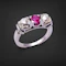 Antique Pink sapphire & Old Cut Diamond Trilogy Ring - image 3