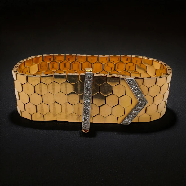 Vintage Mappin & Webb 'Rio' 18k Yellow Gold & Diamond Honeycomb Bracelet - image 2