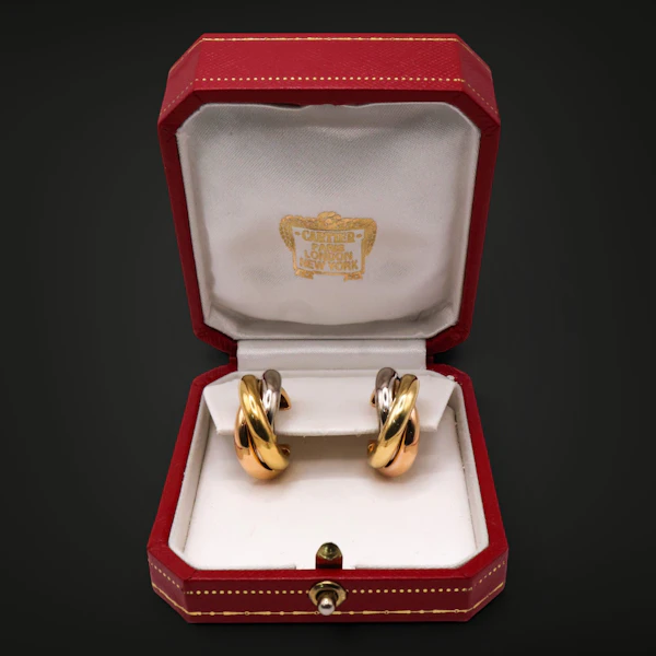 Vintage Cartier 18k Tri-Colour Gold Trinity Hoop Earrings - image 2