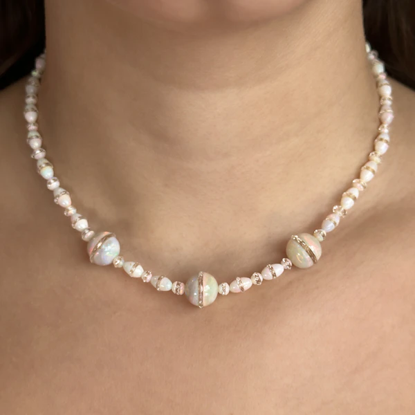 1920’s Opal Bead Necklace With Diamond Clasp - Saddingtons Jewellery Stand 375 - image 1
