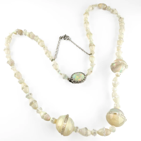 1920’s Opal Bead Necklace With Diamond Clasp - Saddingtons Jewellery Stand 375 - image 2