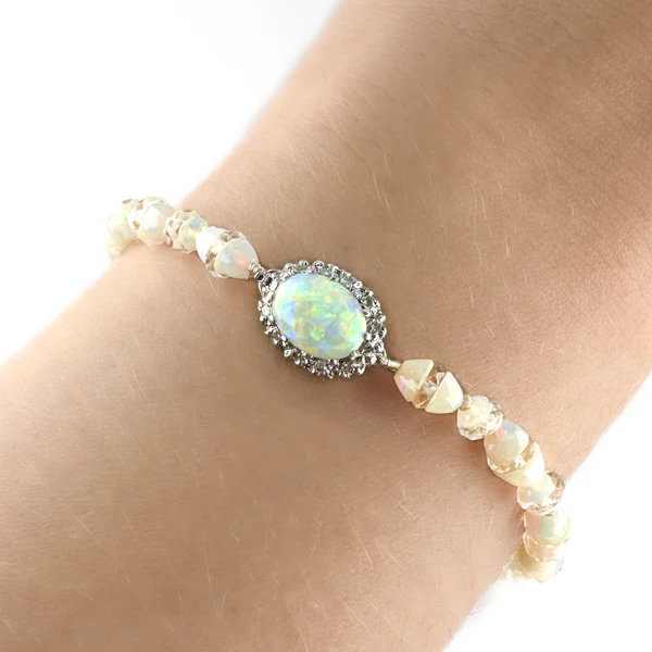 1920’s Opal Bead Bracelet With Diamond Clasp - Saddingtons Jewellery Stand 375 - image 1