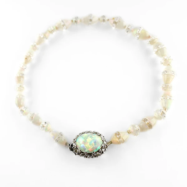 1920’s Opal Bead Bracelet With Diamond Clasp - Saddingtons Jewellery Stand 375 - image 2