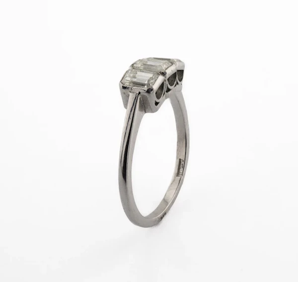 Art Deco 18ct White Gold Emerald-Cut Diamond Three Stone Ring- Spectrum Antiques - image 3