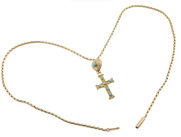 Victorian 15ct Gold Turquoise Cross Necklace- Spectrum Antiques - image 4
