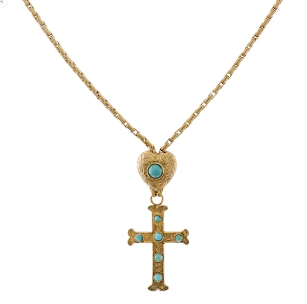 Victorian 15ct Gold Turquoise Cross Necklace- Spectrum Antiques - image 2