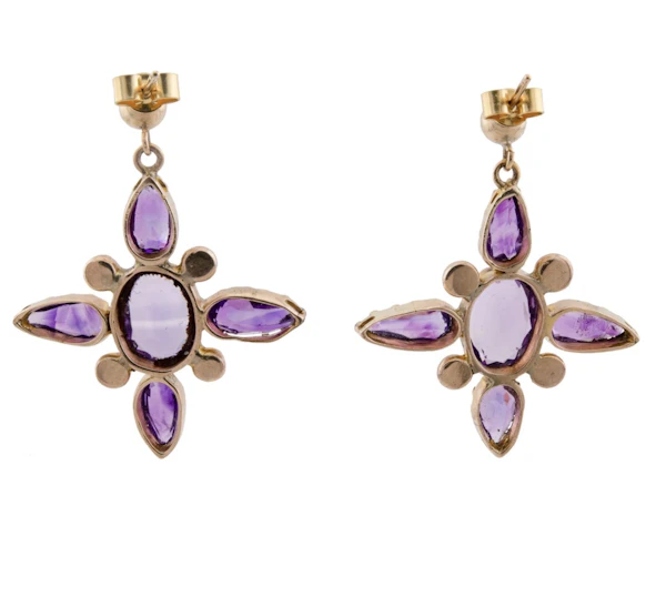 Vintage 10ct Yellow Gold Amethyst Star Drop Earrings- Spectrum Antiques - image 3