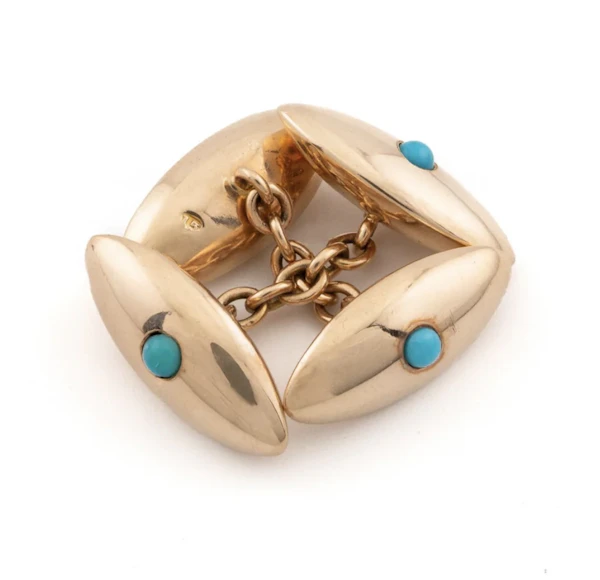 Antique 15ct Gold and Turquoise Chain Link Cufflinks c.1900- Spectrum Antiques - image 3