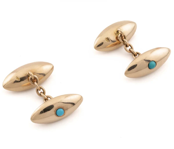 Antique 15ct Gold and Turquoise Chain Link Cufflinks c.1900- Spectrum Antiques - image 2