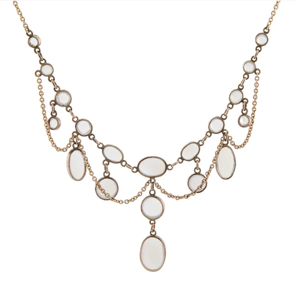 Edwardian 9ct Gold and Silver Moonstone Festoon Necklace- Spectrum Antiques - image 4