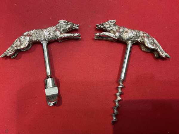 Antique silver corkscrew & bottle opener as running fox - image 1