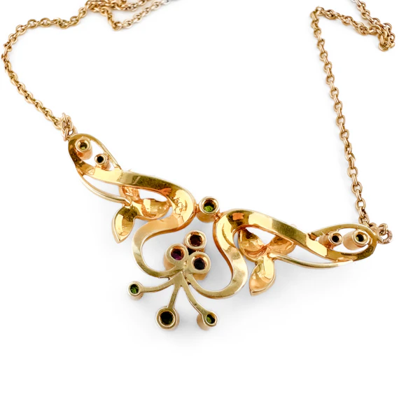 Edwardian Gold Demantoid Amethyst & Pearl Necklace - Saddingtons Jewellery Stand 375 - image 3