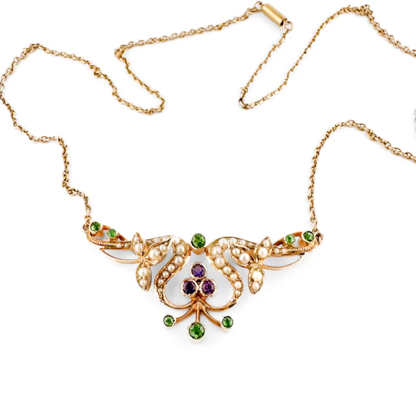 Edwardian Gold Demantoid Amethyst & Pearl Necklace - Saddingtons Jewellery Stand 375 - image 2