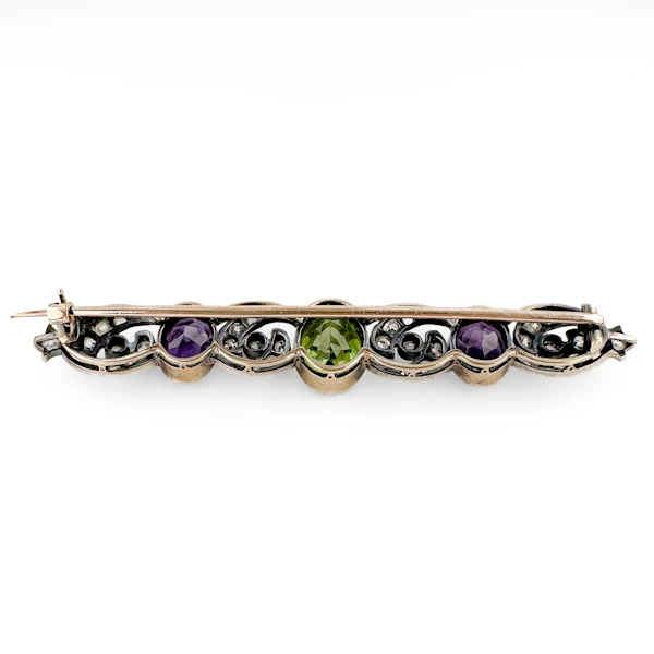 Edwardian Suffragette Style Amethyst Peridot Diamond Brooch - Saddingtons Jewellery Stand 375 - image 3