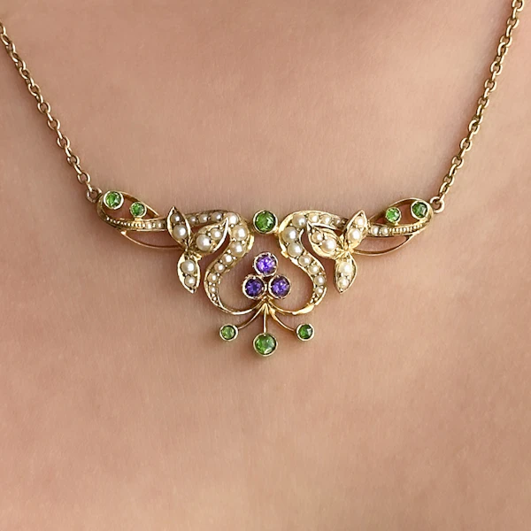 Edwardian Gold Demantoid Amethyst & Pearl Necklace - Saddingtons Jewellery Stand 375 - image 5