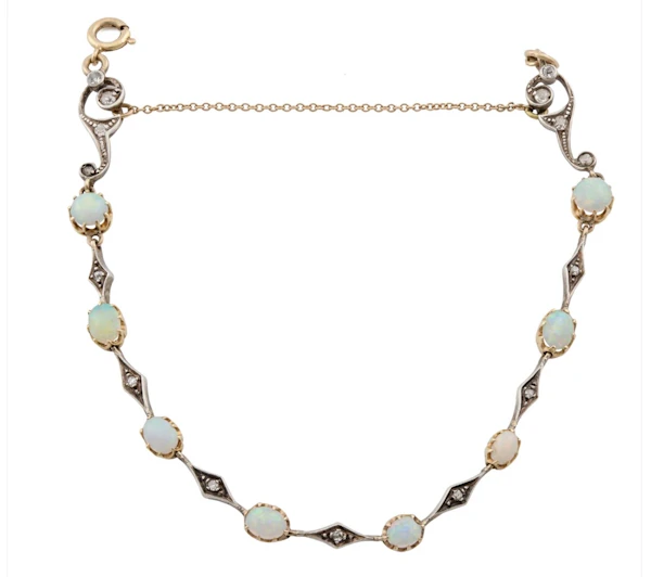 Edwardian 9ct Gold and Silver Opal and Diamond Bracelet- Spectrum Antiques - image 4
