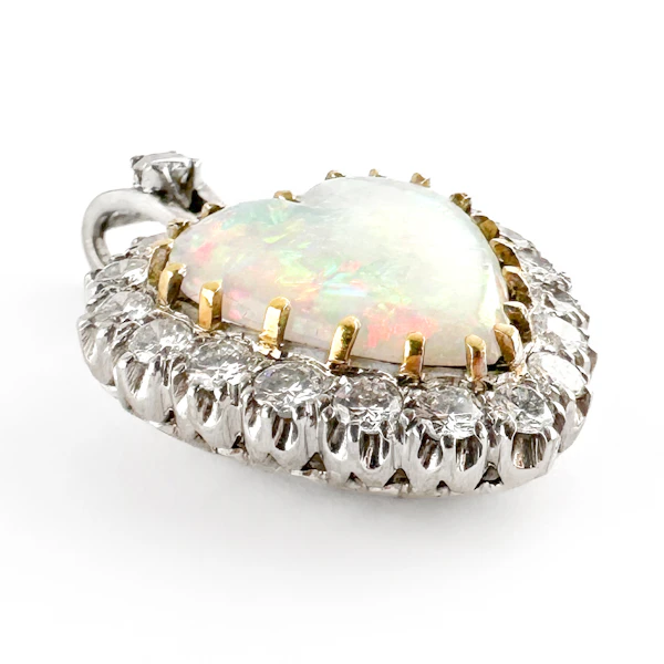 Vintage Opal & 1.40ct Diamond Heart Pendant - Saddingtons Jewellery Stand 375 - image 2