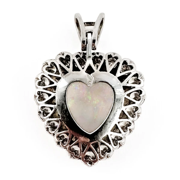 Vintage Opal & 1.40ct Diamond Heart Pendant - Saddingtons Jewellery Stand 375 - image 3