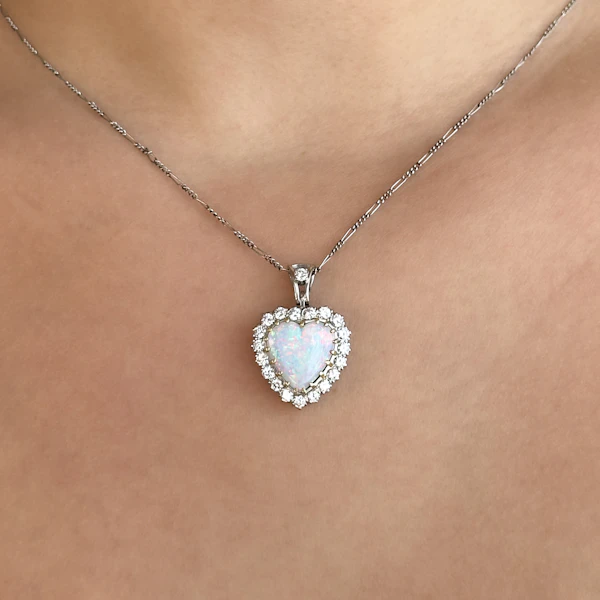 Vintage Opal & 1.40ct Diamond Heart Pendant - Saddingtons Jewellery Stand 375 - image 4
