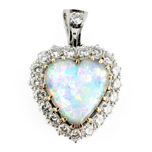 Vintage Opal & 1.40ct Diamond Heart Pendant - Saddingtons Jewellery Stand 375