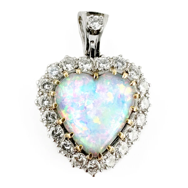 Vintage Opal & 1.40ct Diamond Heart Pendant - Saddingtons Jewellery Stand 375 - image 1