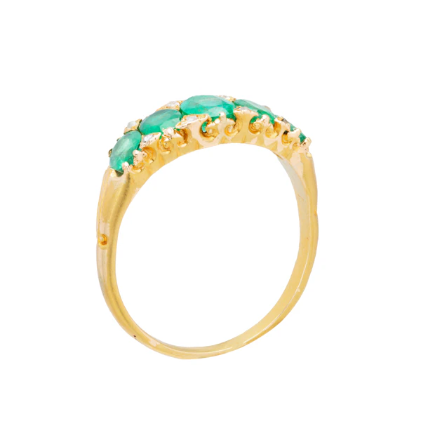 Victorian Emerald & Diamond Five Stone Ring - image 2