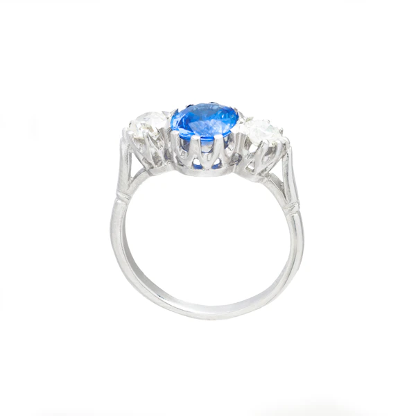Vintage Ceylon Sapphire & Diamond Three Stone Ring - image 2