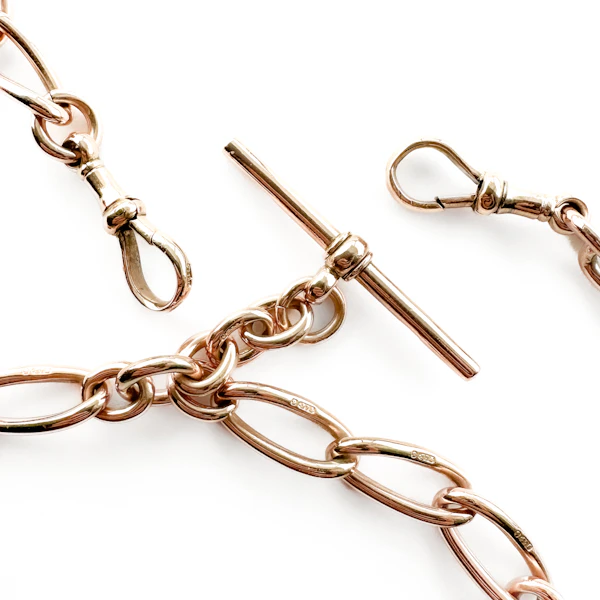 Rose Gold 16.5″ Twisted Trombone Link Albert Chain - Saddingtons Jewellery Stand 375 - image 3