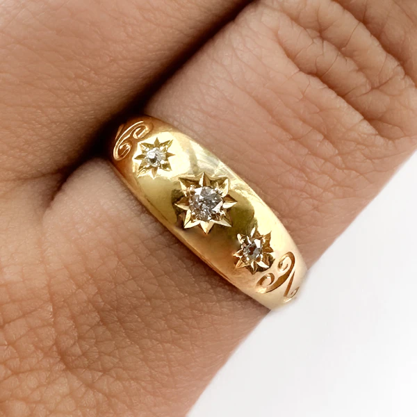 Victorian 3 Stone Diamond Gypsy Ring With Scroll Detailing - Saddingtons Jewellery Stand 375 - image 4