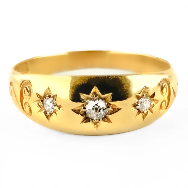Victorian 3 Stone Diamond Gypsy Ring With Scroll Detailing - Saddingtons Jewellery Stand 375 - image 1