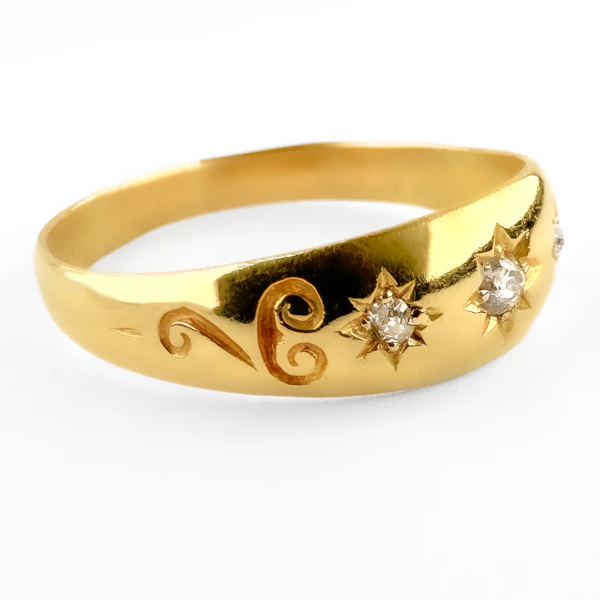 Victorian 3 Stone Diamond Gypsy Ring With Scroll Detailing - Saddingtons Jewellery Stand 375 - image 2
