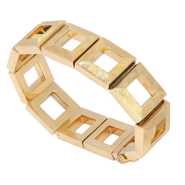 Vintage French 18ct Gold Square Link Bracelet - image 1