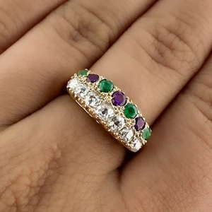 1929 Suffragette Diamond, Emerald & Amethyst Half Hoop Ring - Saddingtons Jewellery Stand 375